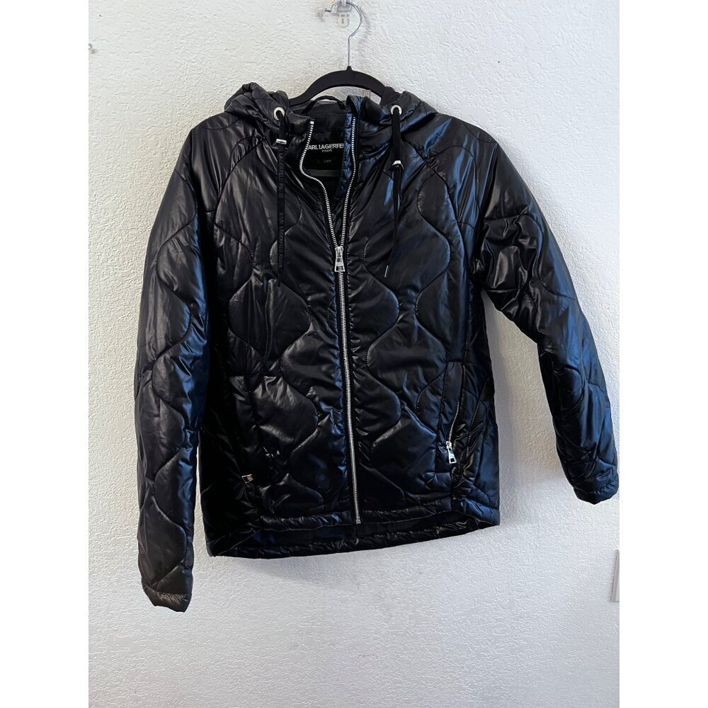Karl Lagerfeld Paris black quilted puffer coat women size small